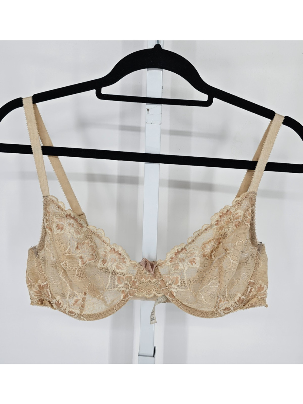 Apt 9 Intimates womens Sz 38C Unlined T Shirt Bra Sexy Sheer Lace Beige